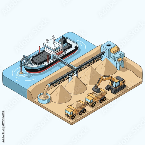 Industrial cargo ship loading sand.