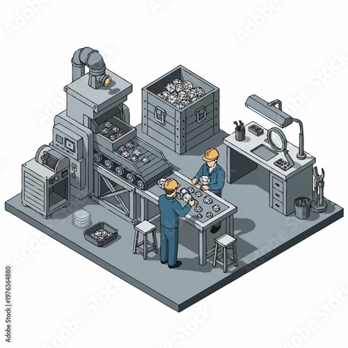 Workers in industrial factory setting.