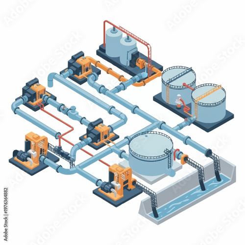 Industrial water treatment system machinery.