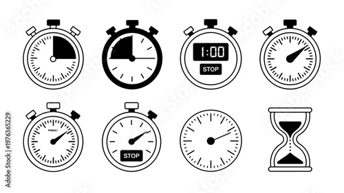 Timer and Stopwatch Line Icon Set  Countdown, Clock, and Time Management Collection