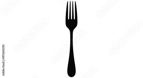 A simple black fork is prominently displayed against a white background silhouette