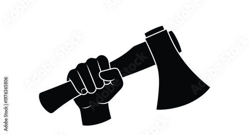 A strong hand firmly gripping an axe depicted in silhouette