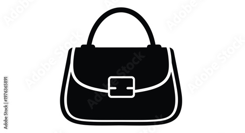Simple black handbag graphic with a classic flap closure silhouette