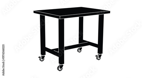 Black table with wheels shown in a stark silhouette