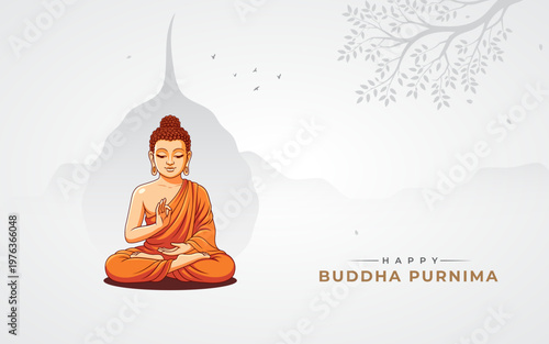 Happy Buddha Purnima Template Design Illustration with Lord Buddha Illustration