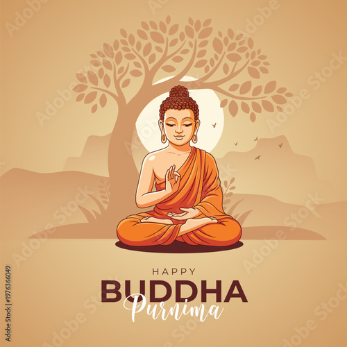 Happy Buddha Purnima Template Design Illustration with Lord Buddha Illustration