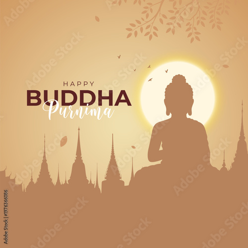 Happy Buddha Purnima Template Design Illustration with Lord Buddha Illustration