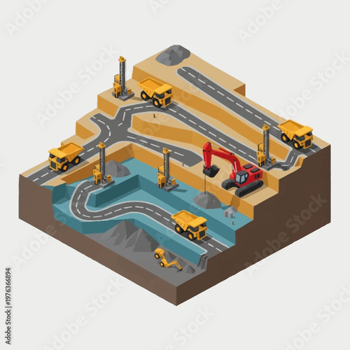 Industrial mining site with heavy machinery.