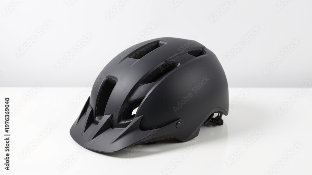 Fototapeta premium Sleek Matte Black Bicycle Helmet Isolated on White