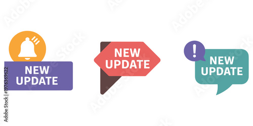 New Update Notification Badges and Speech Bubbles with Bell and Exclamation Mark illustration untitled