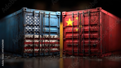 Concept Container Confrontation Representing Trade War Between United States and China