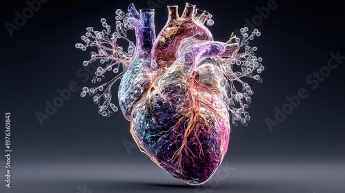Artistic Detailed Anatomical Heart Illustration with Vessels and Abstract Elements