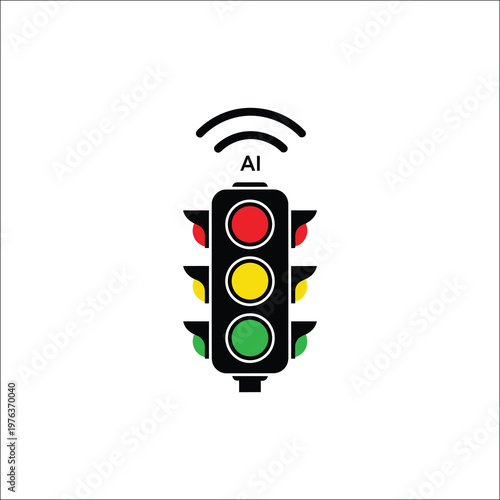Smart traffic light vector icon with AI technology, automated signal control system, intelligent transportation infrastructure symbol on white