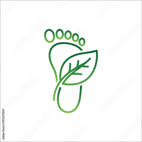 Carbon footprint icon with green leaf, ecological footprint vector symbol, sustainable environmental impact concept for eco-friendly branding