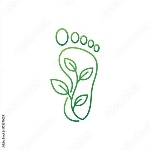 Green carbon footprint icon with leaf branch, ecological footprint vector symbol, sustainable environmental impact concept illustration