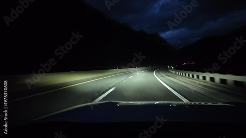 Driving on Curved Appalachian Highway Roads at Night