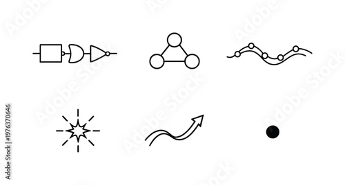 Line vector icons of a transparent decision-making system where each algorithm step is logical (logical transparency model):