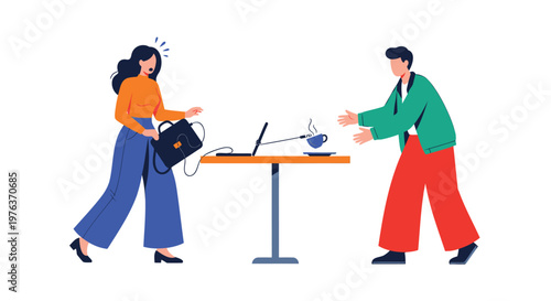 Business people, frustrated coworkers, office conflict, vector illustration, workplace stress