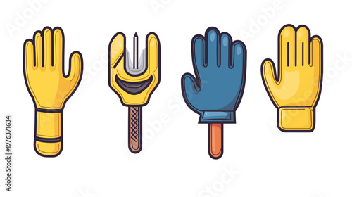 Four stylized cartoon hand images in different colors and styles, set against a white backdrop