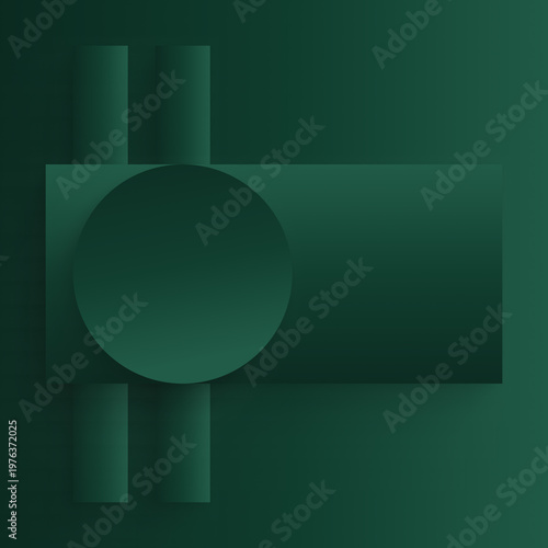 Minimalist abstract geometric dark green background with wide horizontal shape and circle, modern gradient design, strong visual balance, contemporary composition