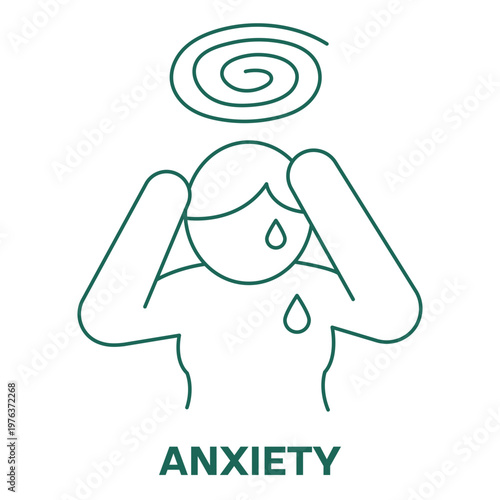 Overthinking Monoline Icon with Mental Health Anxiety Concept