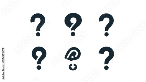 Black question mark icons on a white background, some with modifications and arrows