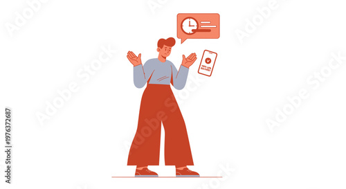 Flat design woman, confused, smartphone, social media, emoticon, vector