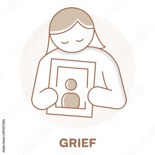 Bereavement Monoline Icon with Sad Person and Memory Photo