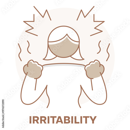 Frustration Monoline Icon with Annoyed Human Concept