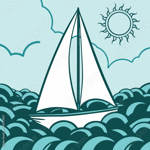 Sailboat Travel and Freedom Concept Vector Illustration