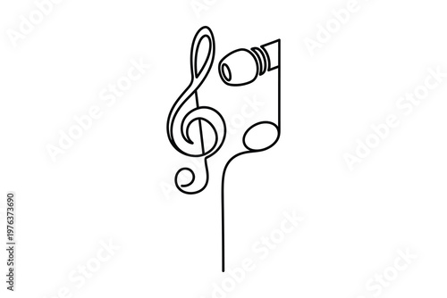 Creative minimalist treble clef and musical note with speaker illustration for music projects