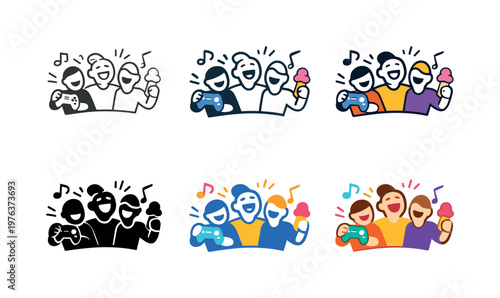 Casual fun moments icon showing people laughing, playing, and enjoying small daily activities, with abstract motion and joy