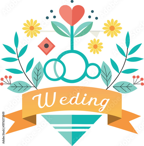 Cute wedding floral design in colorful palette keys