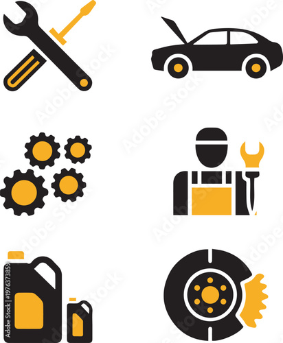 Car Repair and Auto Mechanic Service Icon Set - Vector Illustrations for Automotive Maintenance