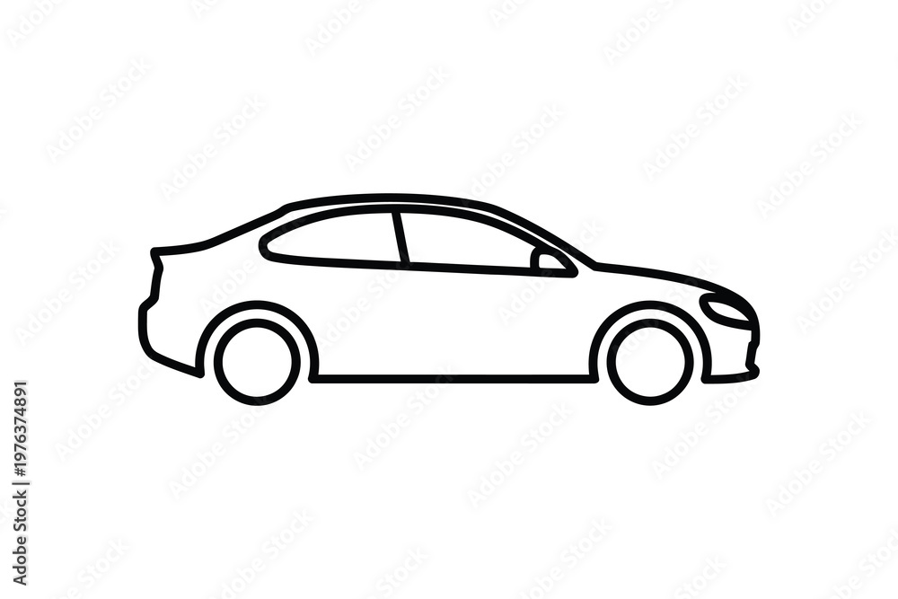 Obraz premium Modern sleek coupe car design with two doors and round wheels illustration vector graphic