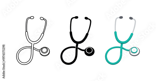 Medical check context depicted as a classic stethoscope with curved tubing and round chest piece arranged neatly as a single