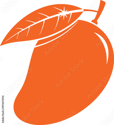 Orange mango with green leaf on a white background, fruit