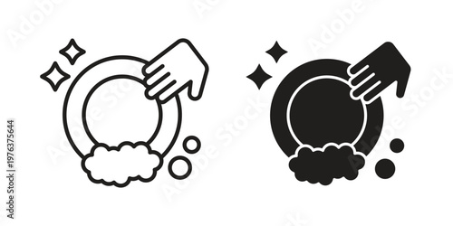 Washing dishes icon set, logo vector eps10