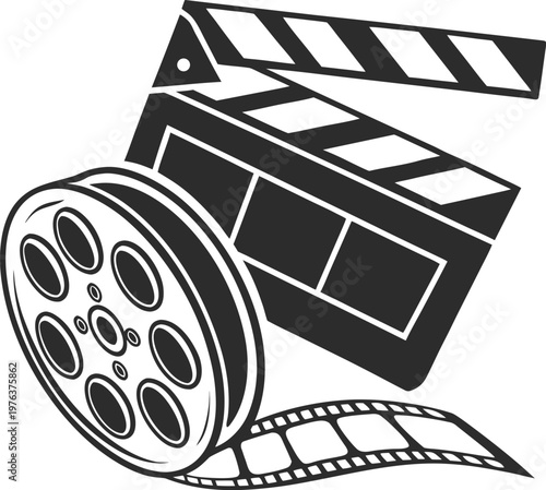 Film clapperboard, movie clapper, cinema clip, filmstrip icon, video production tool