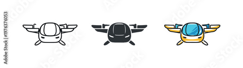 Visionary movement expressed as a symbolic flying taxi icon with compact wings and a central cabin to depict aerial
