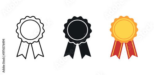 Medal Reward Symbols. Positive behavior outcome represented by a ribbon medal with circular badge and hanging tails, clearly