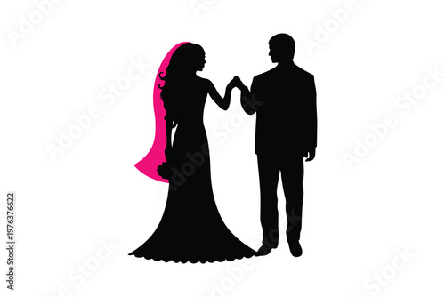 Elegant Couple Engagement Silhouette Design.