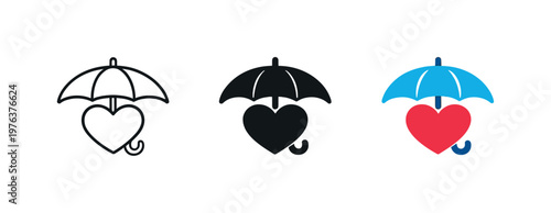 Security metaphor conveyed by a protective umbrella sheltering a heart shape beneath, forming one coherent healthcare protection