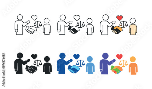 Character building teaching icon depicting a mentor or teacher presenting symbolic elements of ethics, respect, and values to a