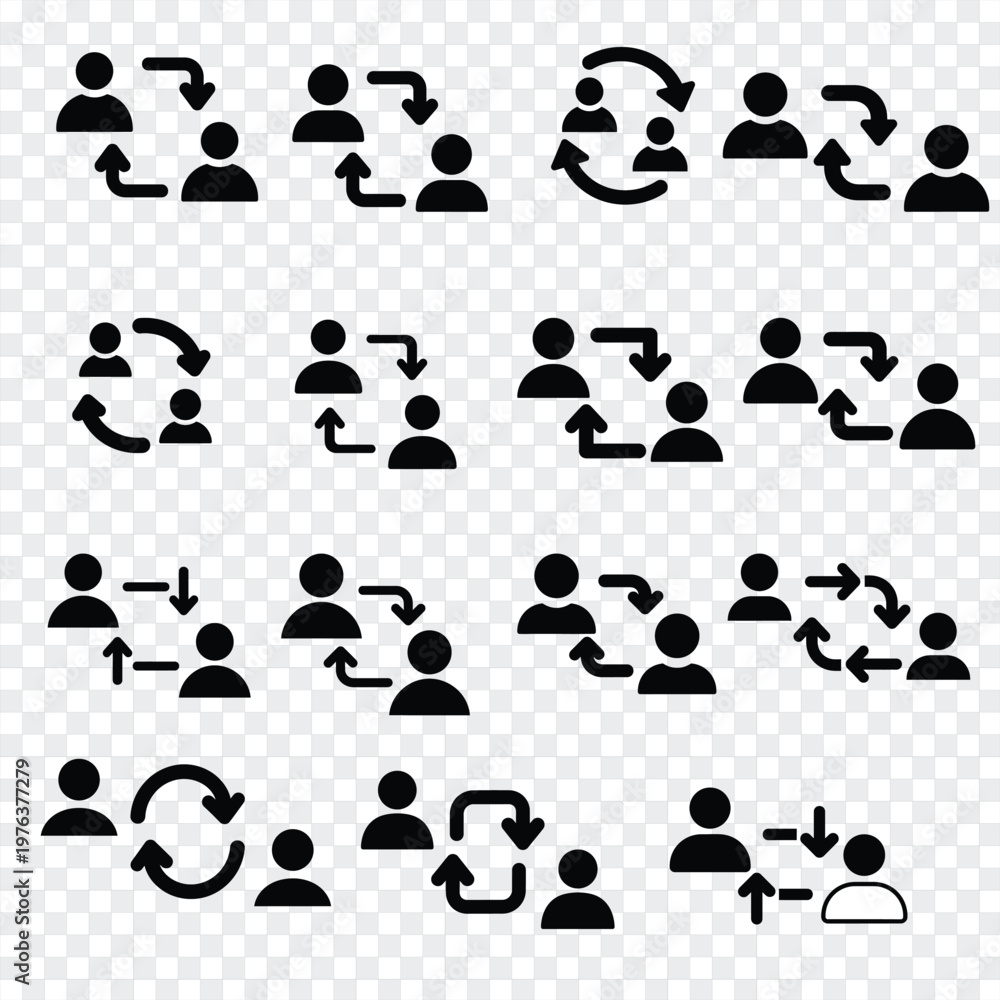 Fototapeta premium A collection of black silhouette icons depicting various forms of interaction between two people