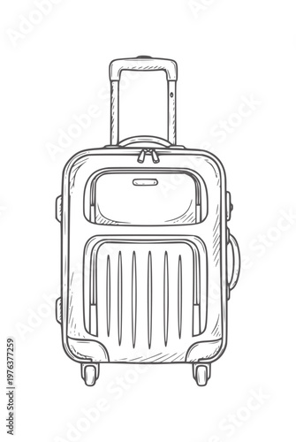 Of a rolling suitcase with a telescopic handle and front pocket luggage travel outline