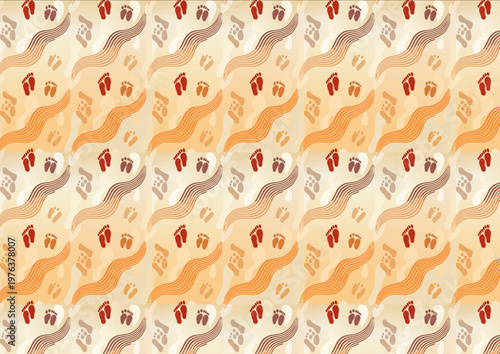 Patrón sin costuras con formas onduladas y figuras abstractas en tonos cálidos.
