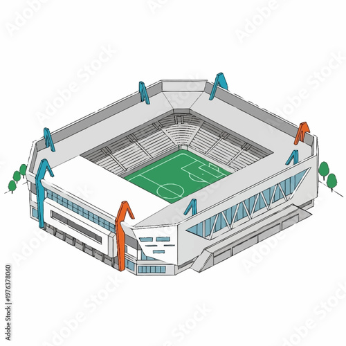 Large Soccer Stadium with Green Field.