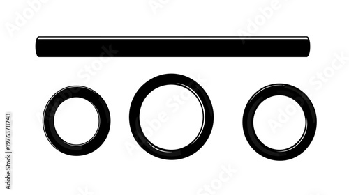 Three black rings aligned beneath a single horizontal bar, all on a plain white background