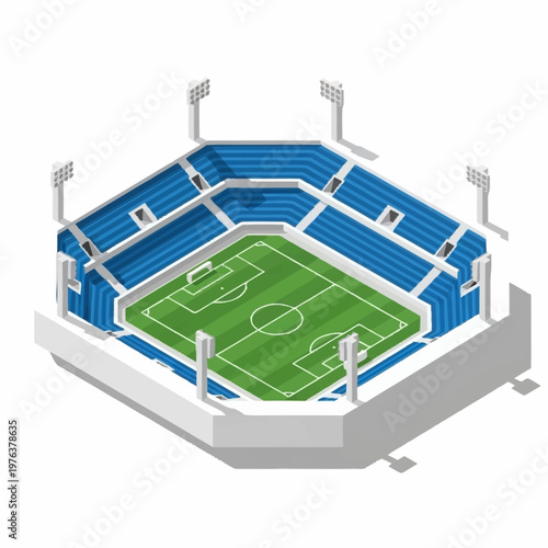 Soccer stadium with blue seats.